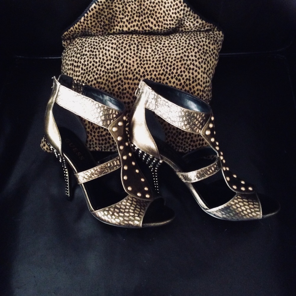 Gold/olive Metallic Stiletto Sandle